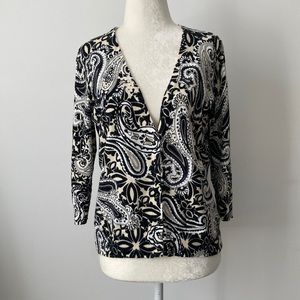 Mercer Street Studio Paisley Print V-neck Cardigan 3/4 Sleevs